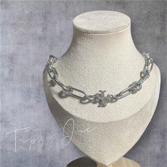 TORY BURCH Roxanne Silver necklace choker with Pave CZ/Crystals NEW with dustbag - Picture 1 of 5